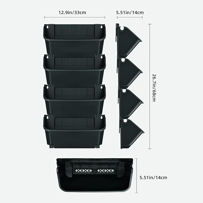 Self-Watering Wall-Mounted Planter Indoor/Outdoor Decor, Wall Planter Indoor Vertical Living Green PlantWall with 4 Pots Easy Installation 12.9''x5.5'' x26.7''