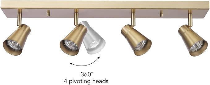 Globe Electric 64000046 4-Light Track Lighting, Matte Brass, Ceiling Light, Track Light Heads, Pivoting Track Heads, Track Ceiling Light, Track Lighting Kit, 4 Bulb Kitchen Light, GU10 Socket