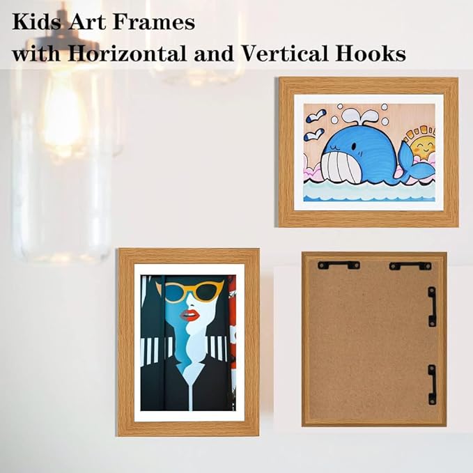 [4-Pack Kids Artwork Frames Changeable - Kids Art Frames Front Opening 8.5 x 11 Holds 150 Pics, Artwork Frames for Kids Art, Kids Art Frame Ideal for Portfolio, Pictures, Drawings (Wood)