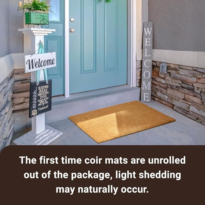 KANKUN Coco Coir Door Mat with Heavy Duty Backing, Welcome Doormat (17" x 30"), Doormat Entrance (Plain - Anti Shedding)