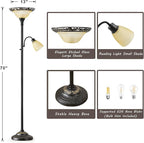 Torchiere Floor Lamps for Living Room, 70" Lamps for Living Room with Etched Glass Shade, Metal Pole & Heavy Base, Vintage Standing lamp Decor for Bedroom, Living Room, Office