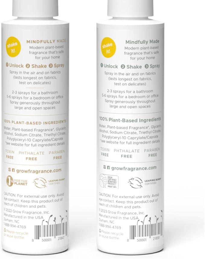 Grow Fragrance Scented Fabric and Room Air Freshener Spray - Certified Non-Toxic, 100% Plant-Based Essential Oils - 5 oz (Blondewood + Woodland Sage 2-Count)