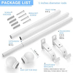 Curtain Rods for Windows 16 to 48 Inches, Curtain Rod Max Adjustable Length of 60 IN, 1" Diameter Drapery Rods Round Finials, White, Pack of 1