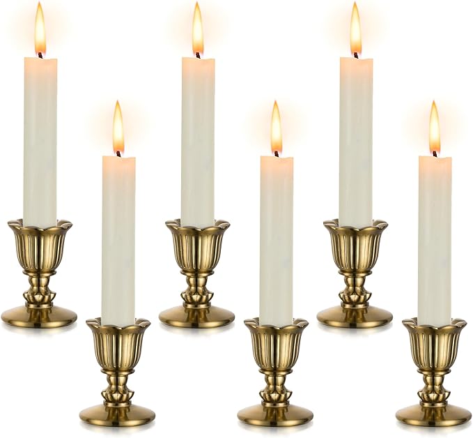 Sziqiqi Vintage Gold Candle Holders: Taper Candlestick Holder for Dining Table Centerpiece Short Candle Sticks Holder Decor for Wedding Christmas Set of 6