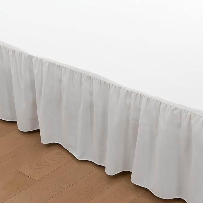 Bed Skirt King Size Ruffled Bed Skirts with Split Corners, 12 Inch Drop Dust Ruffle Bed Skirt with Platform, Ivory, King - 12" Drop