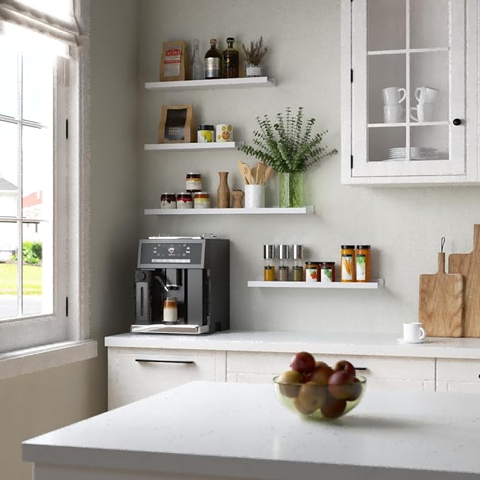 55.1 Inches Long Floating Shelves, 2 Set Rustic Wall Shelf for Bedroom, Nursery Book Shelf with Lip, Picture Ledge Shelf for Living Room, Bathroom, Kitchen - White