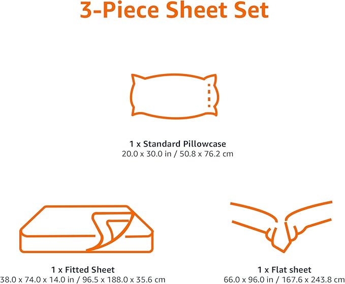 Amazon Basics 3 Piece Bed Sheets Set, 100% Cotton Jersey, Includes Super Soft, Flat and Fitted Sheets, Pillowcase, Twin, Light Gray, Solid