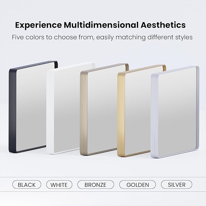 Bronze Bathroom Mirror 40x30 Inch, Brushed Bronze Metal Frame Mirror for Wall, Rounded Rectangle Bathroom Vanity Mirror with Tempered Glass, Anti-Rust, Horizontal/Vertical