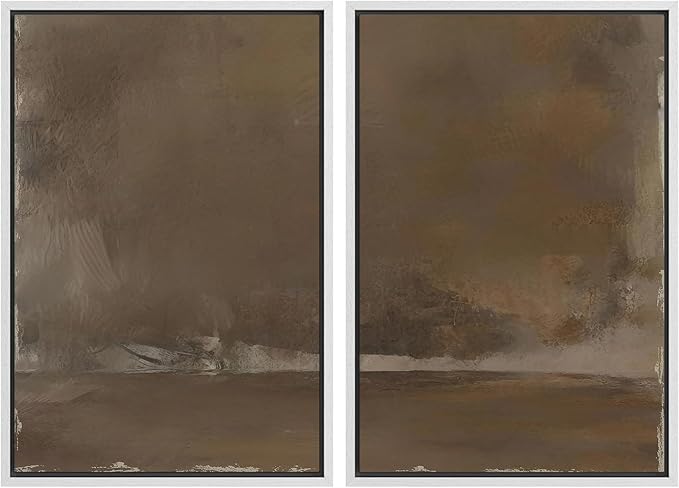 SIGNFORD Framed Canvas Print Wall Art Set Muted Earthy Abstract Landscape Illustrations Modern Art Decorative for Living Room, Bedroom, Office - 16"x24"x2 White
