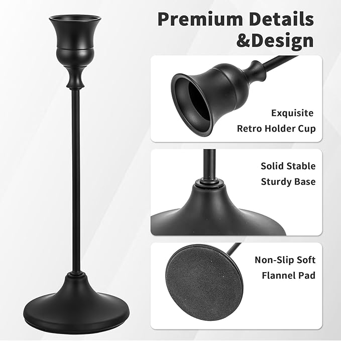 CHILL RECIPE Black Candlestick Holder Tall Taper Candle Holder for Home Decor Table Centerpiece Party Festival Decorations Halloween Decoration (4 Set 12Pcs)