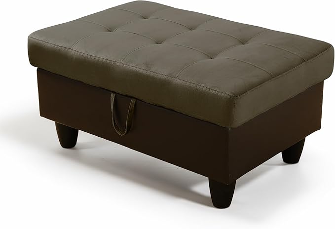 Ottoman Rectangular Storage Ottoman Bench, Flannel Footrest Stool Footstool with Lid for Living Room, Bedroom, Entryway, Taupe&Black, 35"x23.5"x17.5"