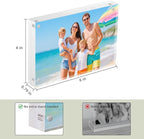 Magnetic Acrylic Picture Frame 4x6 (3-Pack) – Clear Lucite Double-Sided Frameless Photo Display 20mm Thick UV Resistant, Floating Design with Strong Magnets for Home, Office, and Gift