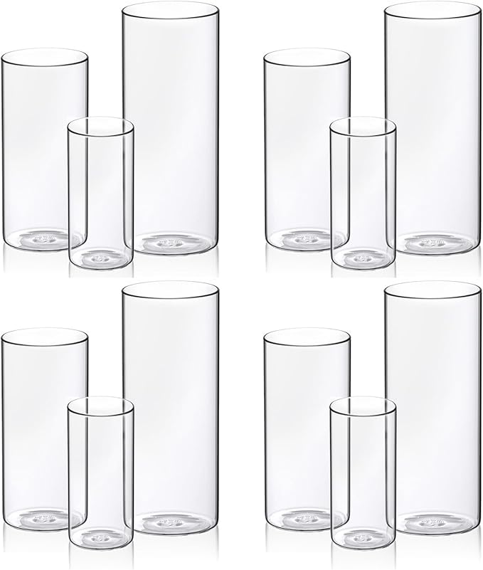 Cylinder Flower Vases 12PCS 10" 7.8" 6" Hurricane Candle Holders Pillar Votives Floating Candles Holder, Clear Glass Vase for Spring Easter Wedding Party Decorations
