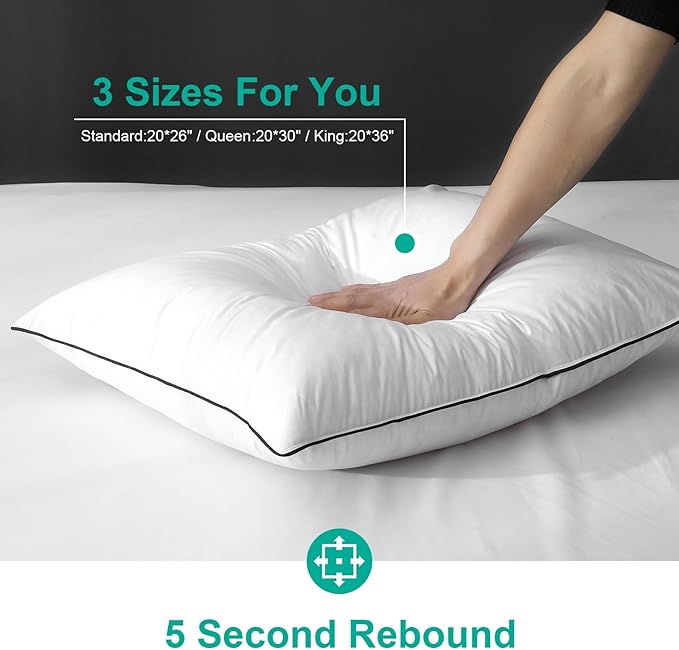 APSMILE Medium Firm Feather Down Pillows Standard Size Set of 2, Luxury Goose Feather Pillow for Sleeping, 600TC/DM Organic Cotton Cover Hotel Bed Pillow Wrapped in Polyester (White, 20"x26")