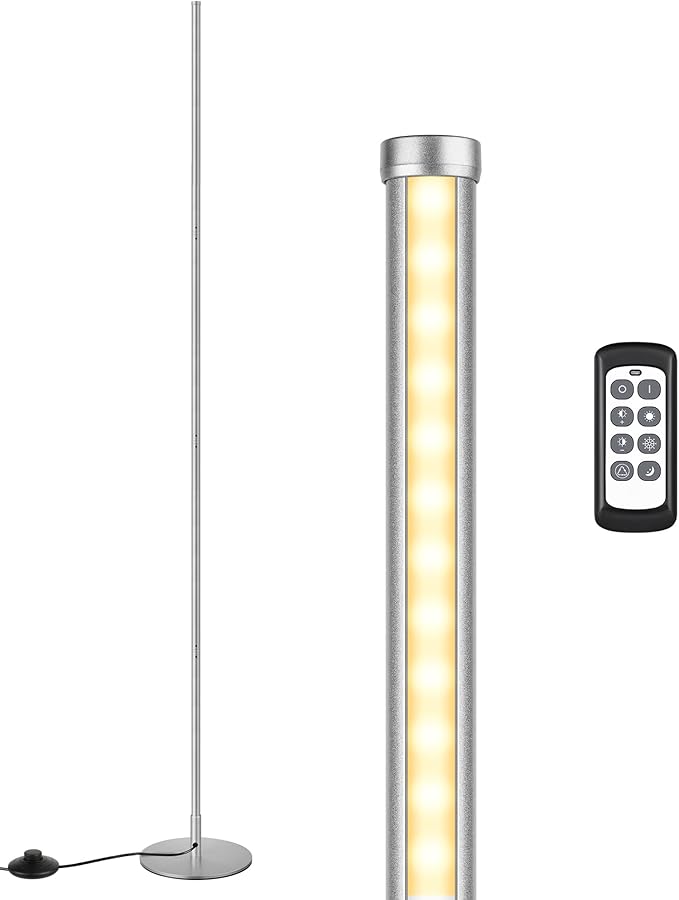 EDISHINE LED Standing Floor Lamp, Dimmable Corner Standing Light with Remote, 3 Color Temperature 3000K-4500K-6000K, 57.5" Modern Floor Lamps for Living Room, Bedroom, Office, Silver