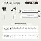 Oneach Black Curtain Rods for Windows 72 to 144 Inch, 1 Inch Pole Adjustable Length Heavy Duty Metal Curtain Rod Set, for Outdoor Bedroom Kitchen Living Room (16 to 150 Inch)