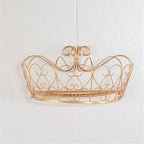 Lotus Karen Princess Bed Canopy Chiffon Girls Bed Curtain Decorative Drapery Metal Crown for Girls Cute Pink Bow-knots Kids Bedding