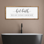 ZZJJHYWGQ Hot Bath Relax Soak Unwind Sign Bathroom Wall Decor 32"×12" Farmhouse Rustic Funny Bathroom Vintage Restroom Guest Large Wooden Framed Washroom Hanging Art (Wood)