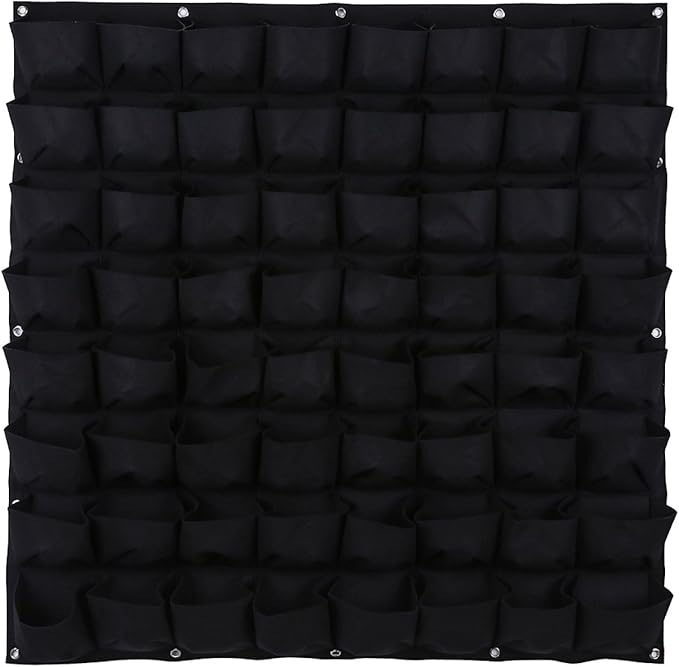 Ogrmar 64 Pockets Vertical Wall Garden Planter Plant Grow Bag for Flower Vegetable for Indoor/Outdoor (64 Pockets, Black)