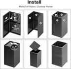 Tall Planters 26 Inch Square Metal Plant Pot with Removable Insert Shelf and Drainage-Modern Tall Black Planters for Indoor & Outdoor-Front Porch,Patio,Garden (14" L X 26" H)