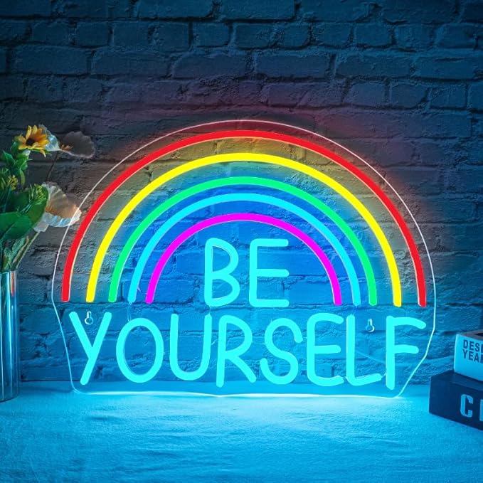 WLHOPE Be Yourself Neon Sign Be Yourself Neon Signs for Wall Decor Dimmable Rainbow Neon Lights Classroom LED Light Up Sign for Bedroom Bookstore Reading Room Library Study Room Decoration
