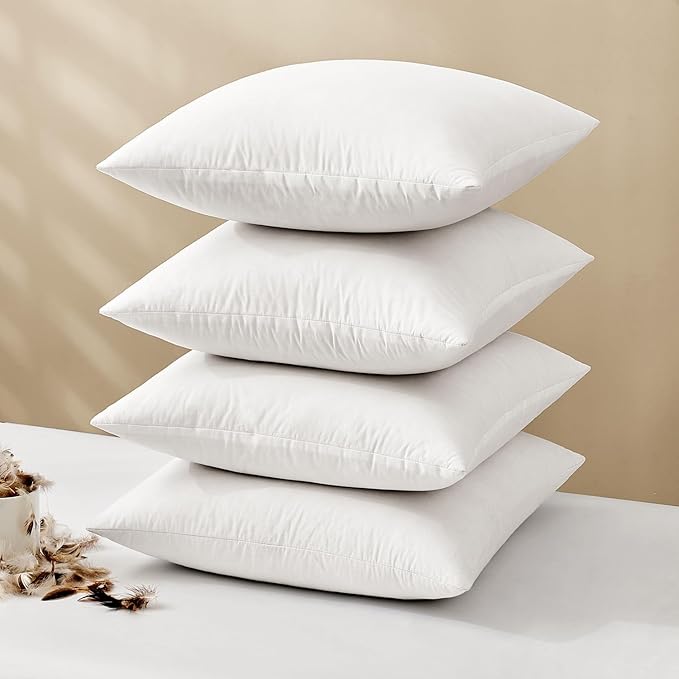 MIULEE Pillow Inserts 22x22 (Pack of 4,White), Down Feather Throw Pillow Inserts, Premium Fluffy Stuffer Throw Pillows Cotton Fabric for Sofa Bed Couch