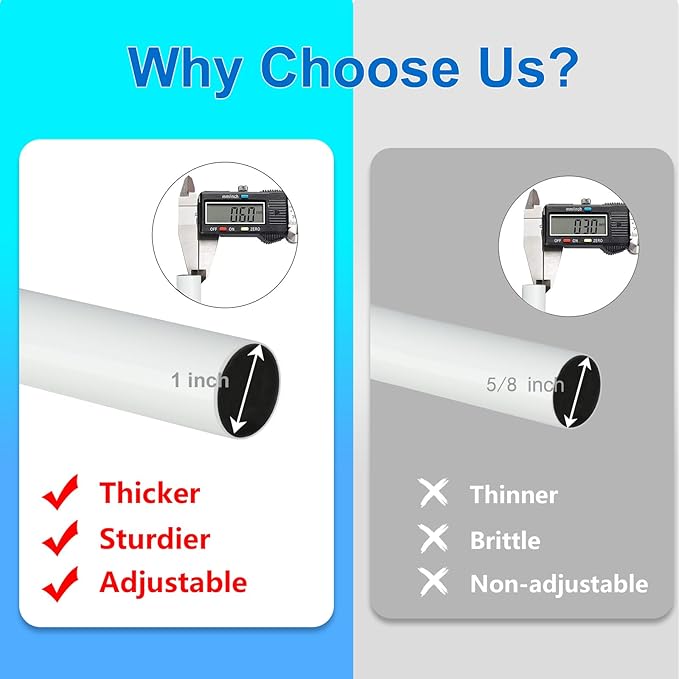 Curtain Rods for Windows 16 to 88 Inches Adjustable Length 1 Inch Diameter Window Curtain Rod with Aluminium End Cap, White