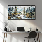 PHAOHUAXM Large Wall Art For Bedroom Wall Decor For Living Room Office Home Decoration Rivulet View Painting Forest Tree Landscape Watercolour Canvas Pictures Ready To Hang Black Framed 20x40 In