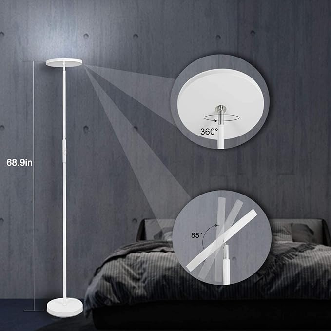 JOOFO Floor Lamp,30W/2400LM Sky LED Modern Torchiere 3 Color Temperatures Super Bright -Tall Standing Pole Light with Remote & Touch Control for Living Room,Bed Room,Office (Pearl White)