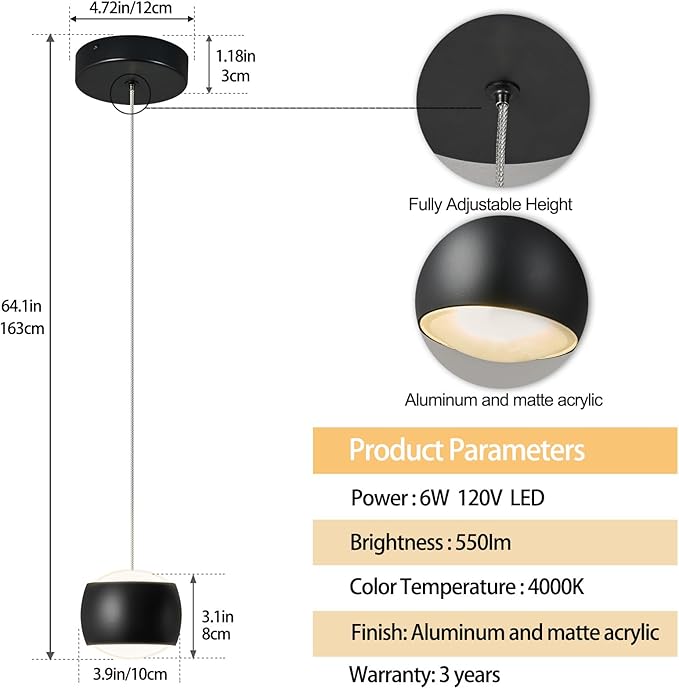 Modern LED Dimmable Pendant Light fixtures,Mini Island Pendant Lighting for Kitchen Island Dinning Room,Bedroom,Bar, Kitchen Island Ceiling Hanging Light Fixtures(black-2-Pack)