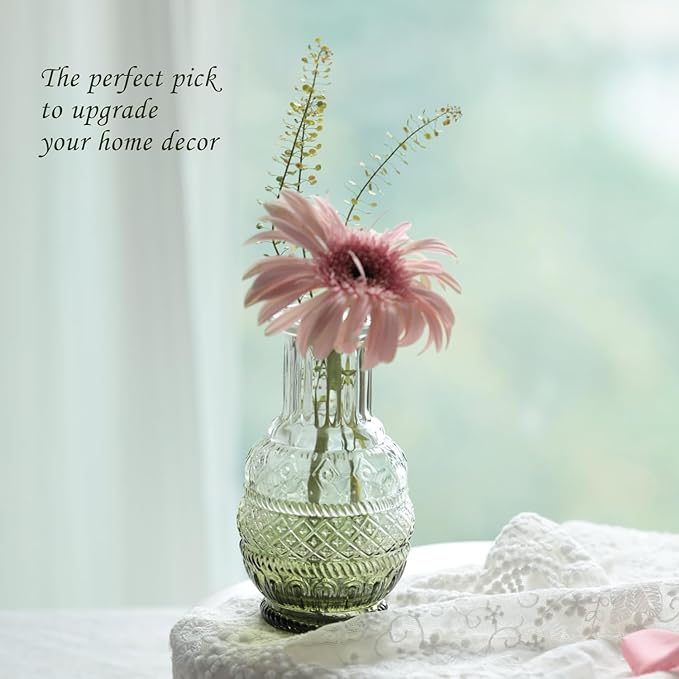 Bud Vases Set of 12,Glass Bud Vases in Bulk,Small Flower Vases for Centerpieces,Mini Vintage Vase for Wedding, Home Table Decor,Christmas,Party Decoration,Green