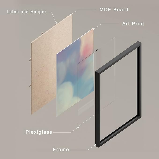 SIGNWIN Framed White Pastel Watercolor Rainbow Sky Clouds Wall Art, Set of 4 Abstract Geometric Wall Decor Prints, Nature Wilderness Wall Décor for Living Room, Bedroom - 11"x14" Black