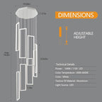 Modern Adjustable Height Pendant Light White 144W LED Pendant Lights 8 Rings Rectangular Chandelier Staircase Large Chandelier Lobby Living Room Kitchen Island Foyer High Ceiling Chandeliers