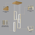 Modern Kitchen Island Dimmable Pendant Light Fixture Gold 54W LED Pendant Lights 4 Rings Rectangular Chandelier Staircase Large Chandelier Lobby Living Room Foyer High Ceiling Chandeliers