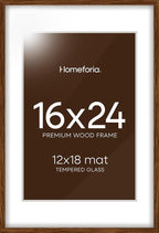 Homeforia Walnut Picture Frame 16x24, High End Dark Oak 16x24 Brown Wooden Frames with Mat 12x18, 16 x 24 Wood Poster Frame Matted to 12 by 18, 24x16 Hanging Frames, Tempered Glass, Wall Kit, Set of 1
