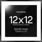 Homeforia Black 12x12 Picture Frames, High End Metal 12 x 12 Square Poster Frame with Mat 10 x 10 Photo, 12x12 Black Frame Matted to 10x10 Print, 12by12 Thin Frames, Tempered Glass, Wall Kit, Set of 1