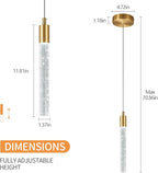 Modern Kitchen Island Pendant Light Dimmable LED Gold Brass Finish Mini Pendant Lighting Bedroom Bedside Table Small Pendant Lights（1-Pack）