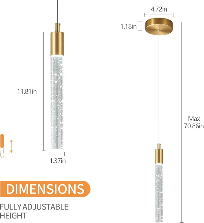 Modern Kitchen Island Pendant Light Dimmable LED Gold Brass Finish Mini Pendant Lighting Bedroom Bedside Table Small Pendant Lights（1-Pack）