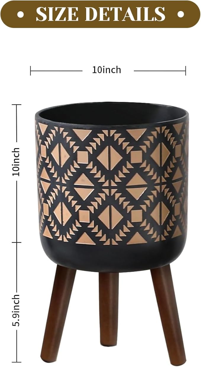 Flower Pot with Legs Tall Flower Pot with Drainage Holes for Indoor and Outdoor Decorative Planting (Black Gold, 12 Inches)