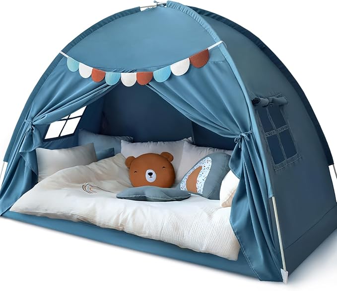 Razee Twin Bed Tent for Kids, Twin Size Bed Canopy Indoor Bed Canopy Privacy Tent on Bed Sleep Inside Drafty Room for Boys, Blue Jean Color