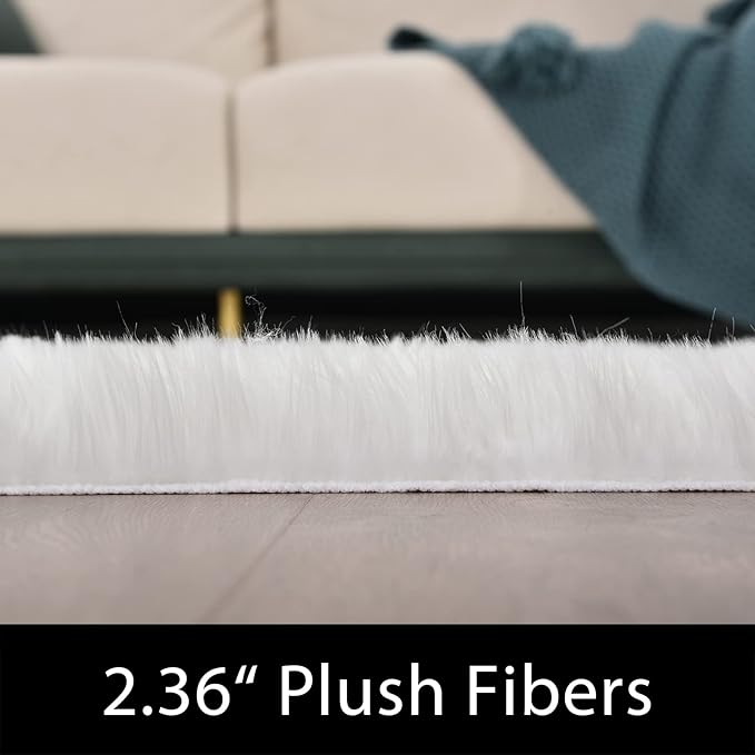 Latepis White Faux Fur Rug 8x10, Faux Fur Sheepskin Rug for Living Room, Fluffy Washable Fuzzy Rugs Carpet for Bedroom, Luxury Room Decor, Rectangle