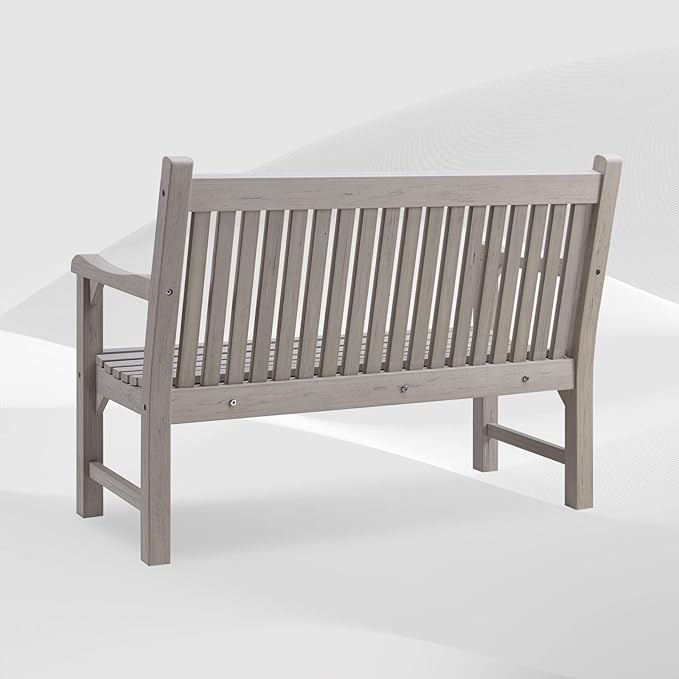 Psilvam Garden Bench, 2-Person Poly Lumber Patio Bench, All-Weather Outdoor Bench That Never Rot and Fade, Memorial Bench, Suit for Garden, Porch and Park(Grey)