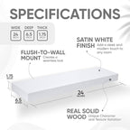 Homeforia White Floating Shelves 24 inch, High End Solid Real Wood 24inch Bathroom Floating Shelf for Wall Mounted, White Wooden 24in Floating Shelves, Heavy Duty Bracket, 24 X 6.5 X 1.75 in, Set of 4