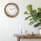 Presentime & Co Farmhouse Series, Rustic Woven Clock, 10.5 inch, Natural Woven Water Hyacinth/Sea Grass. Wall Sculpture, Wall Art and Timepiece for Home Decoration/Decoration/Farmhouse Décor.