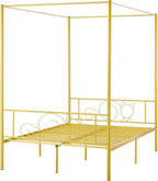 VEVOR Canopy Bed Frame Full Size, Metal Canopy Bed with Minimalist Headboard & Four Posters Design, Heavy Duty Steel Slats Support, Underbed Storage Space, No Box Spring Needed, Easy Assembly, Gold