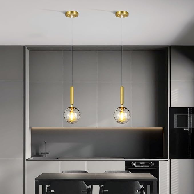 Modern Gold Pendant Light Hanging Fixture Light for Kitchen Island Mid Century with Globe Pendant Light Clear Glass Pendant Lighting for Living Room Bedroom Entryway (3 Pack)