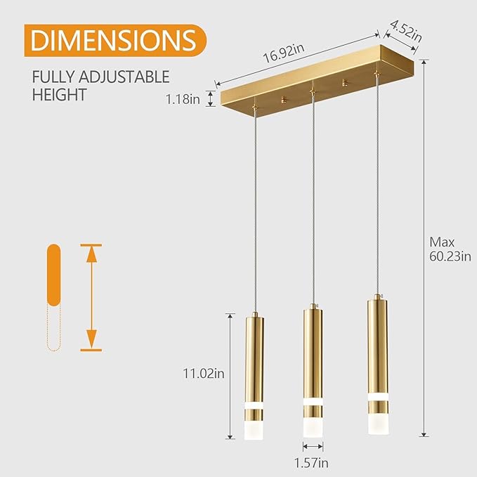 3-Light Dining Room Modern Pendant Light Kitchen Fixture Dimmable LED Gold Mini Pendant Lighting fo Kitchen Island Study Pendant Lights