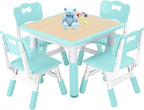 FUNLIO Kids Table and 4 Chairs Set, Height Adjustable Toddler Table and Chair Set for Ages 3-8, Easy to Wipe Arts & Crafts Table, for Classrooms/Daycares/Homes, CPC & CE Approved (5-Piece Set) - Green