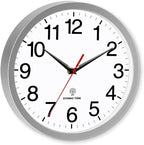 Atomic Wall Clock Modern 14 Inch Battery Operated Silent Non Ticking Analog Clock Decorative for Bedroom Kitchen Bathroom Office Home Living Room (Silver)