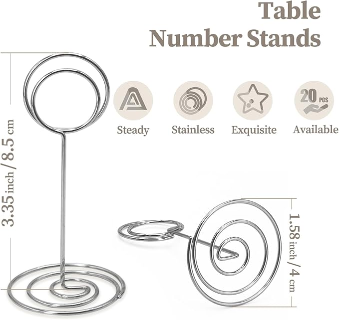 Table Number Holders 20Packs - 3.35 Inch Table Number Stands Place Card Holder for Wedding Party Graduation Reception Restaurant Home Photo Picture Office Memo (Silver, 3.35")